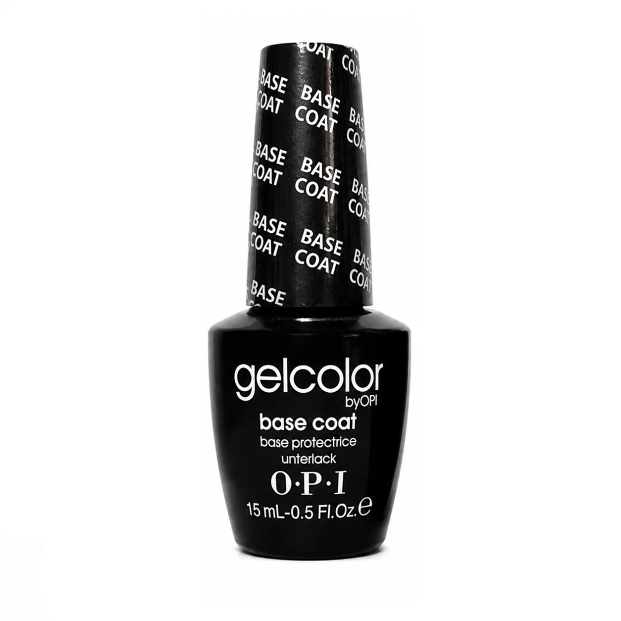 OPI GelColor base coat gel nail polish bottle and clear base layer swatch