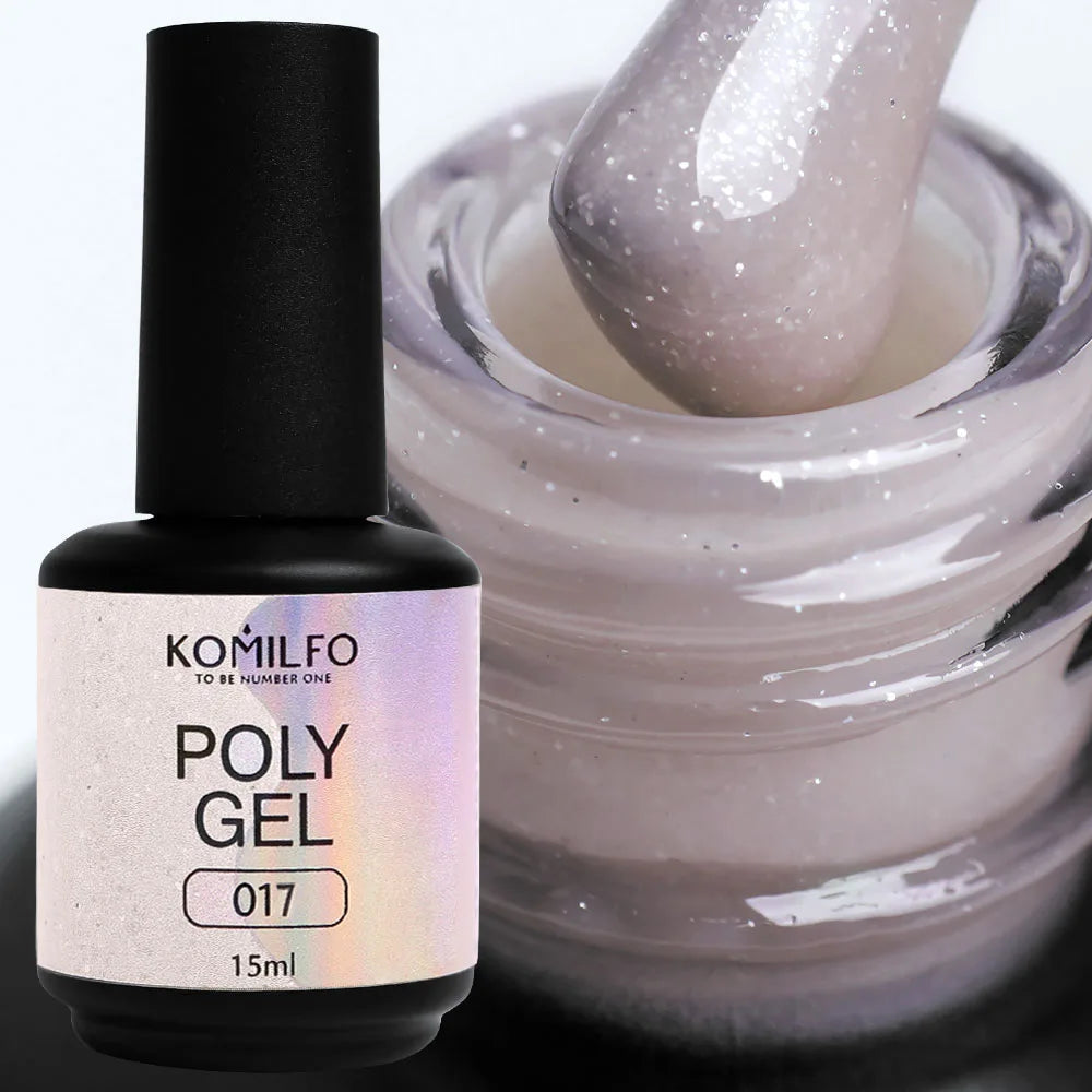 Komilfo PolyGel Liquid Builder Gel 15ml self-leveling nail gel in bottle with brush